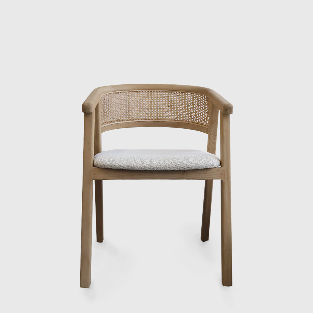 Sungkai Wood Rattan Dining Chair with Off White Seater