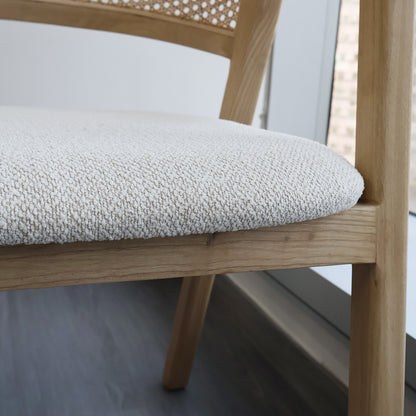 Sungkai Wood Rattan Dining Chair with Off White Seater