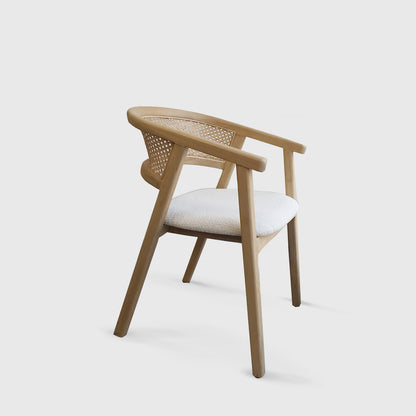 Sungkai Wood Rattan Dining Chair with Off White Seater