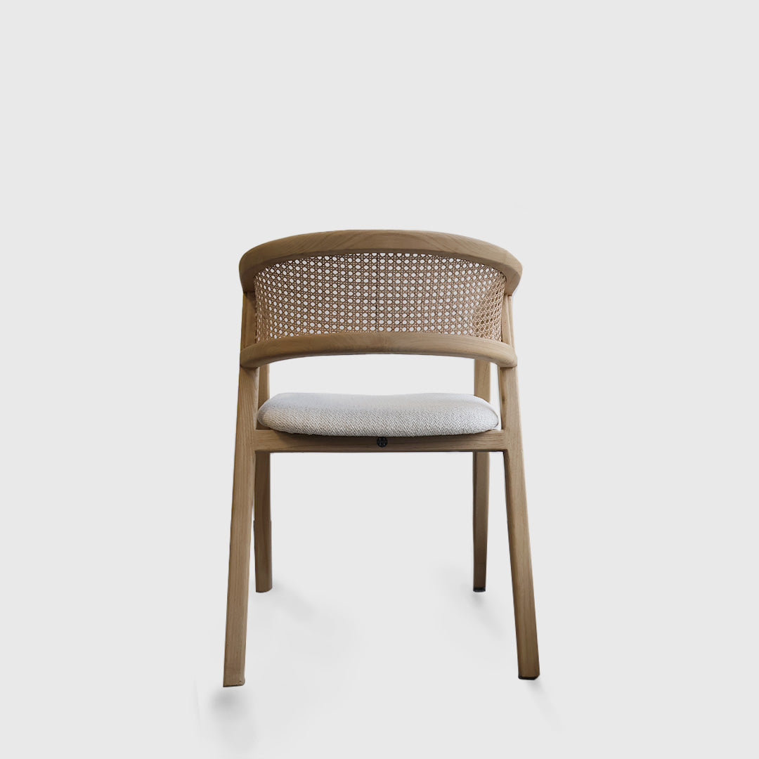 Sungkai Wood Rattan Dining Chair with Off White Seater