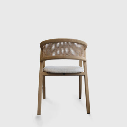 Sungkai Wood Rattan Dining Chair with Off White Seater