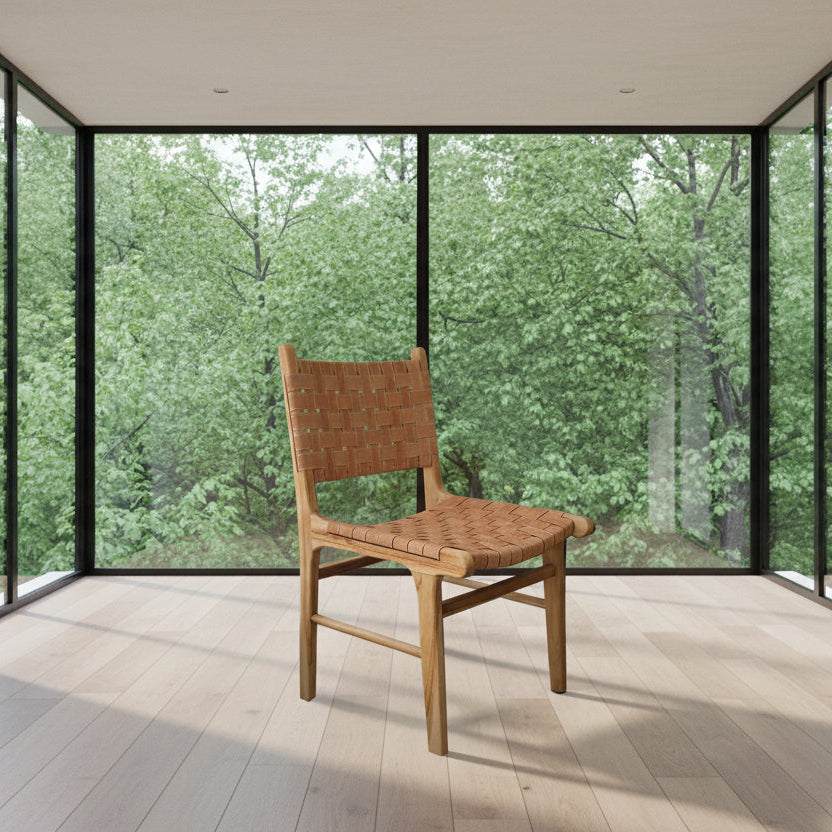 Strap Dining Chair Light Brown Suede