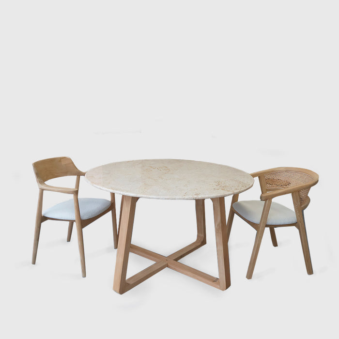 Marble Top Sculptural Base Wood Dining Table