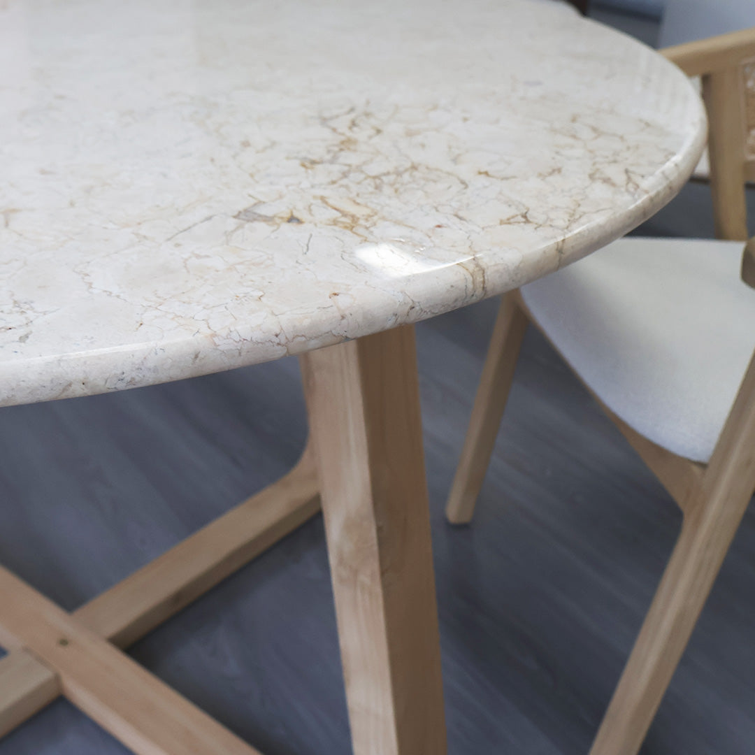 Marble Top Sculptural Base Wood Dining Table