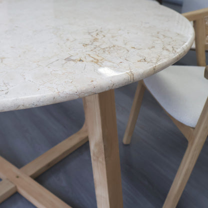 Marble Top Sculptural Base Wood Dining Table