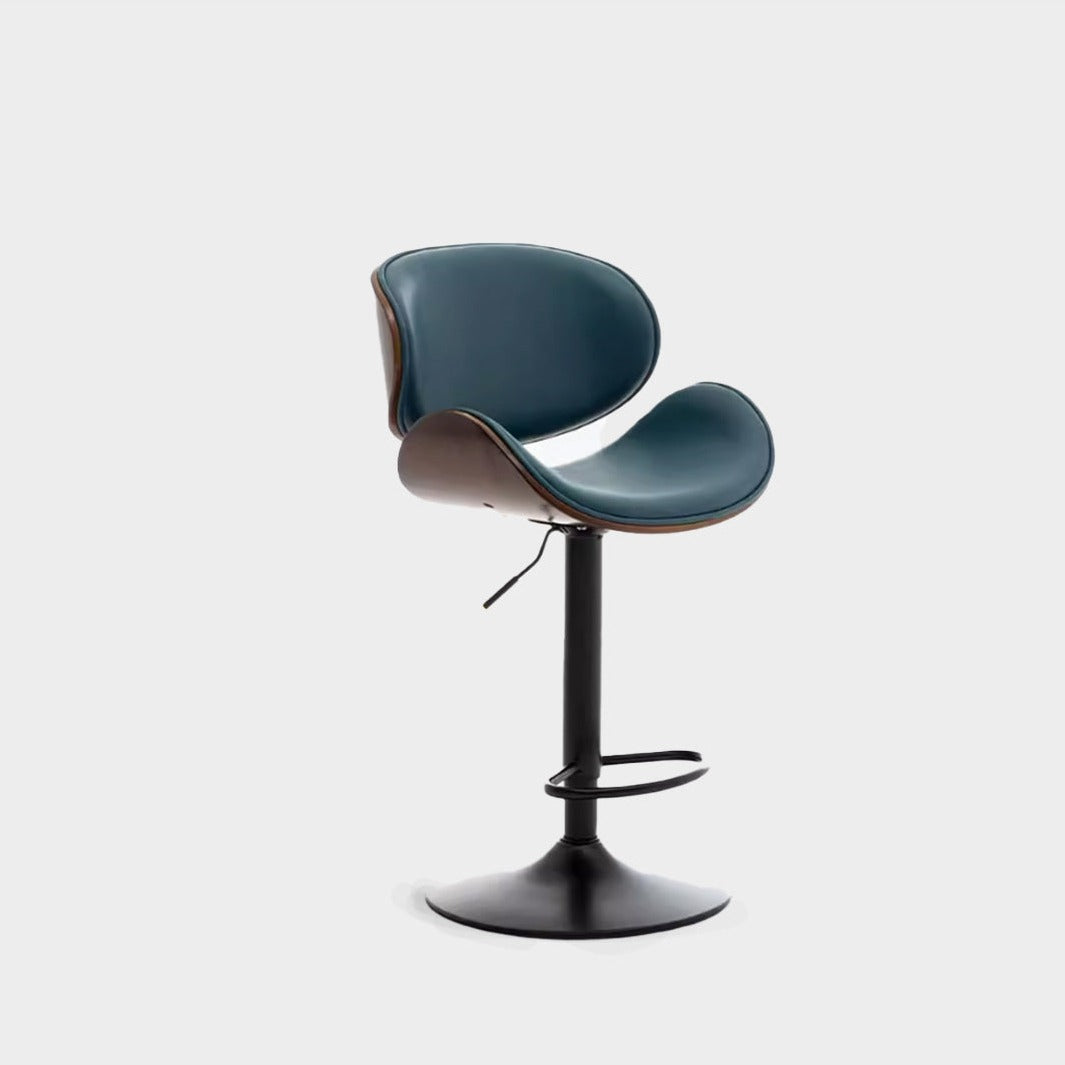 Blue Leather Adjustable Swivel Bar Stool