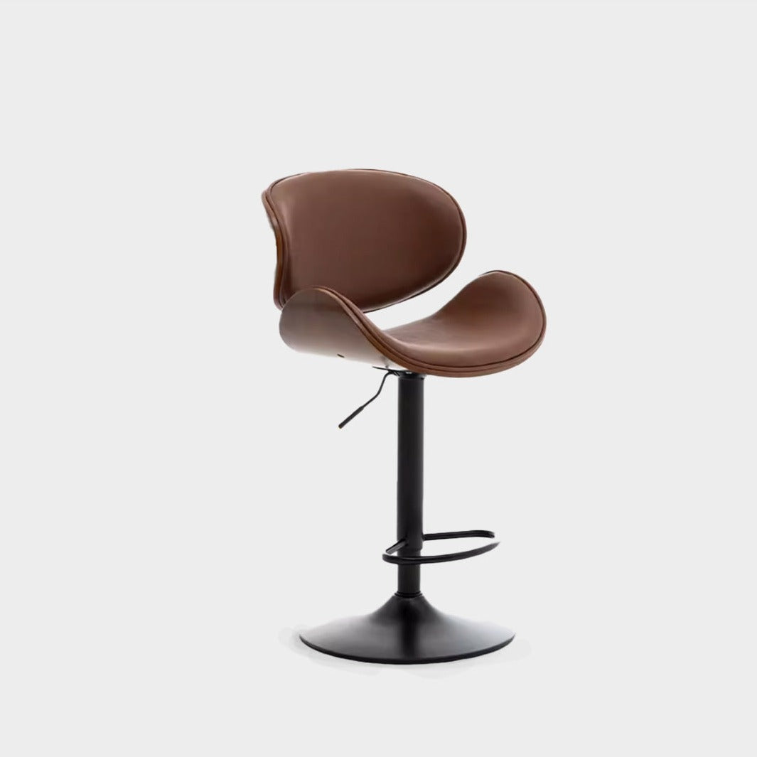 Brown Leather Adjustable Swivel Bar Stool