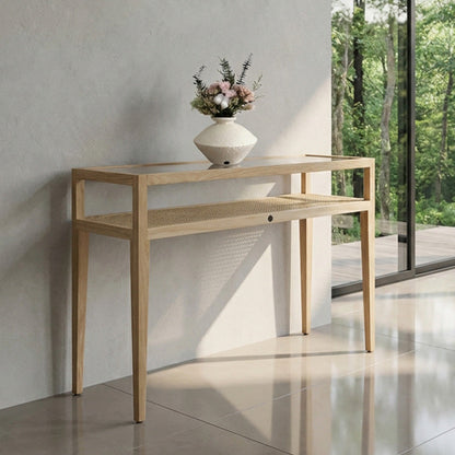 Sungkai Wood Glass Console Table
