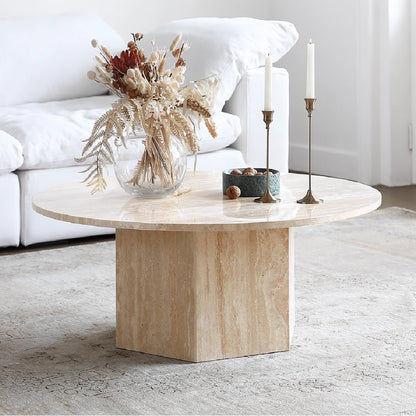 Runa Natural Round Travertine Coffee Table