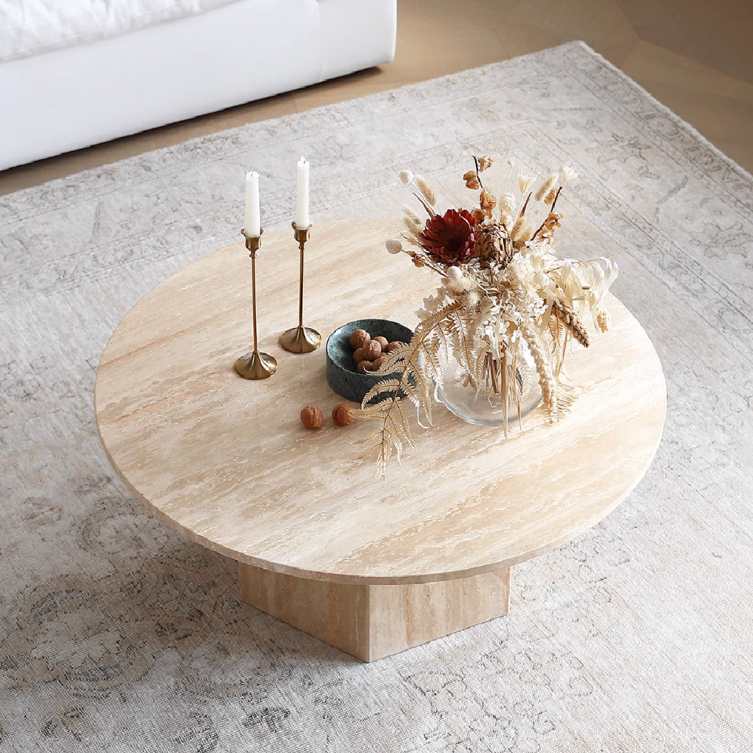 Runa Natural Round Travertine Coffee Table