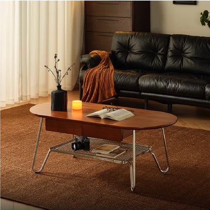 Maia Retro Solid Wood Stainless Steel Coffee Table