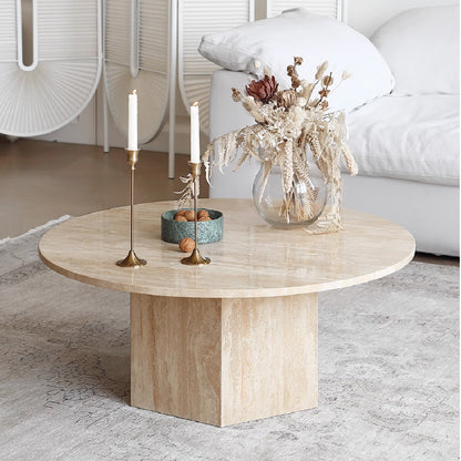 Runa Natural Round Travertine Coffee Table