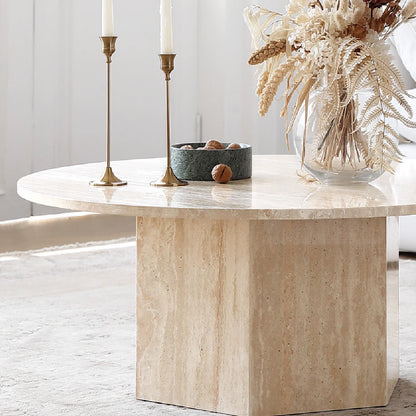 Runa Natural Round Travertine Coffee Table