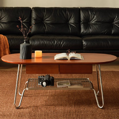 Maia Retro Solid Wood Stainless Steel Coffee Table