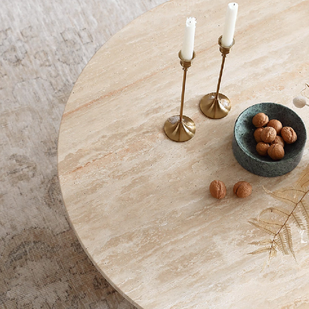 Runa Natural Round Travertine Coffee Table