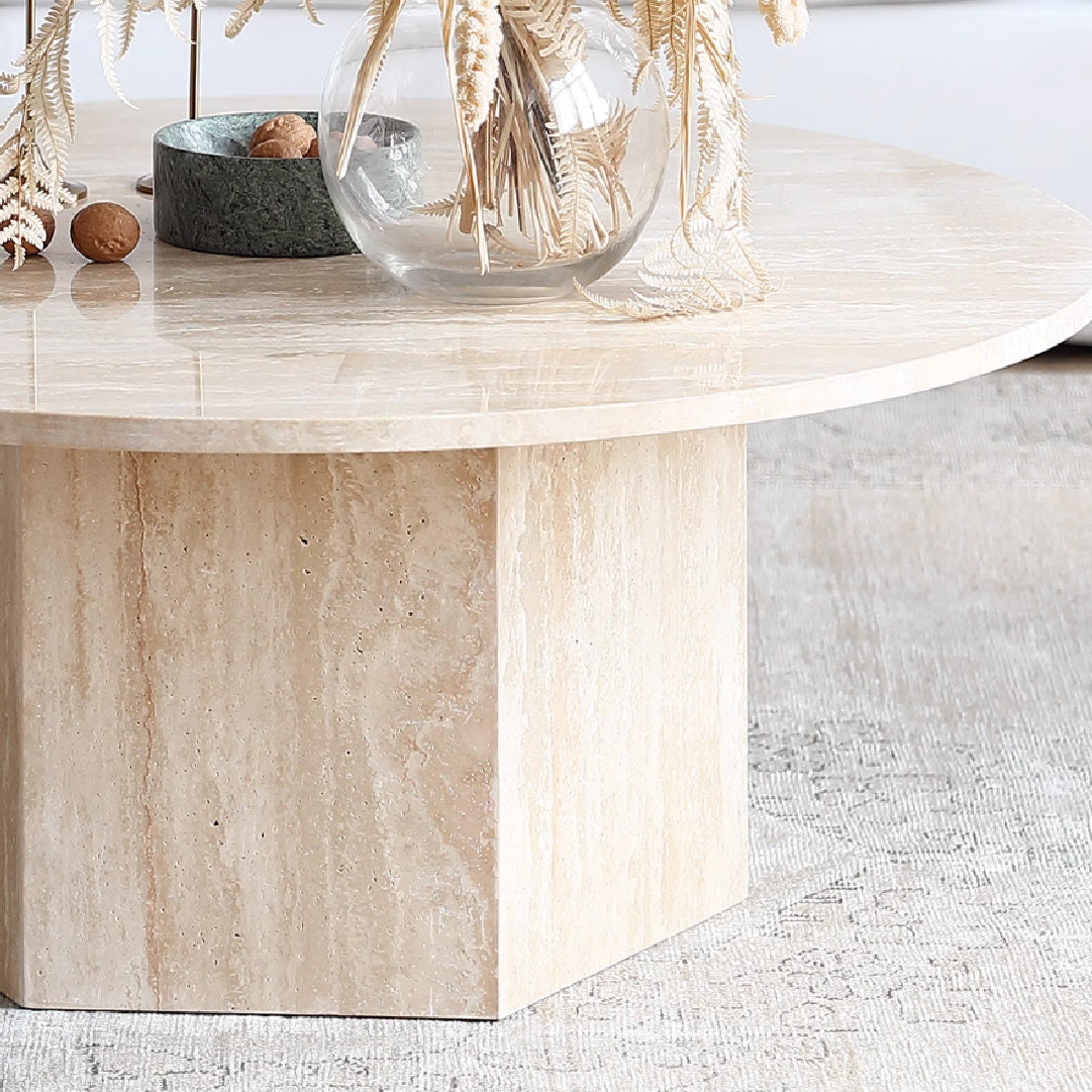 Runa Natural Round Travertine Coffee Table