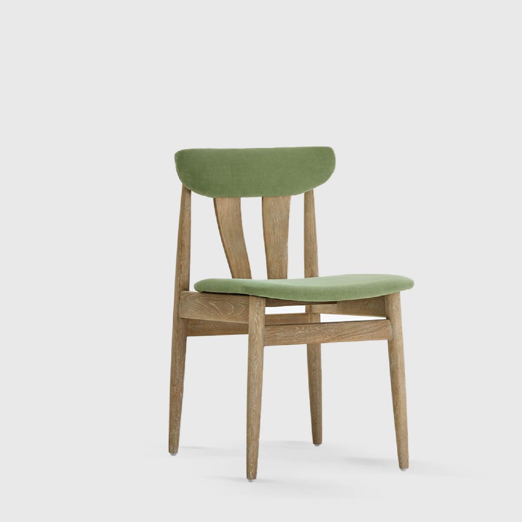Green Fabric Oak Smoke Grey Dining Chair