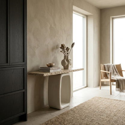 Cement & Travertine Console Table
