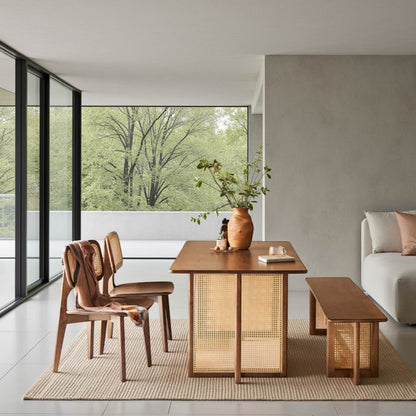 Japanese-Style Solid Wood Rattan Dining Table Set