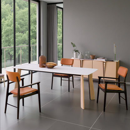 Berit Saddle Leather Dining Table Set with Matte Stone Top