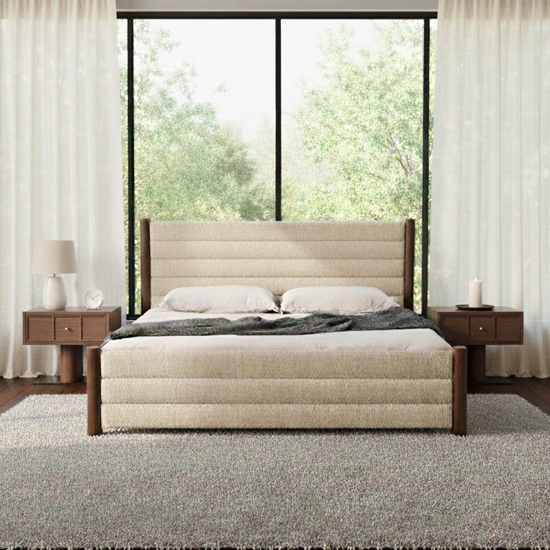  Linen-Blend Platform Bed