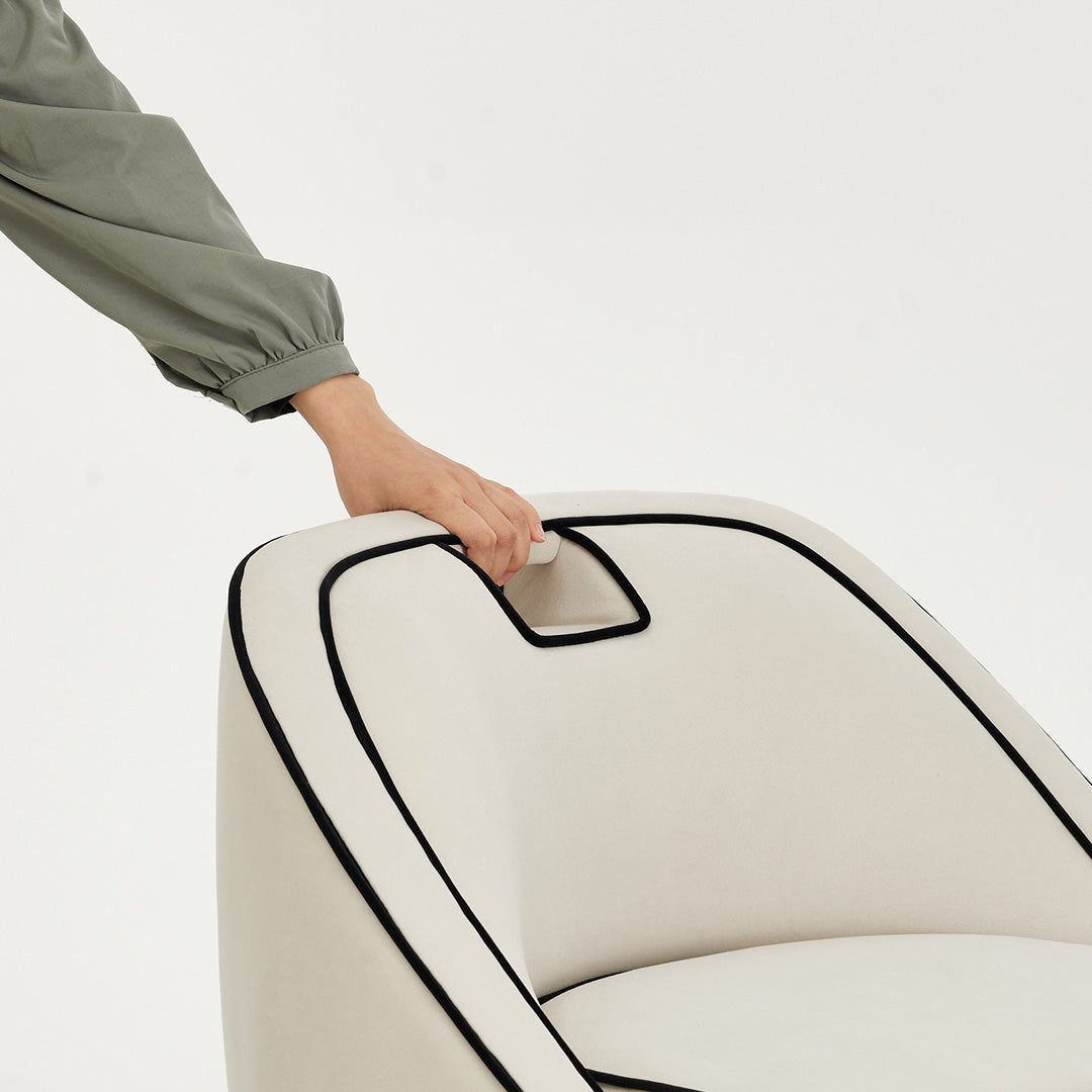 White Accent Chair outlined with refined black piping