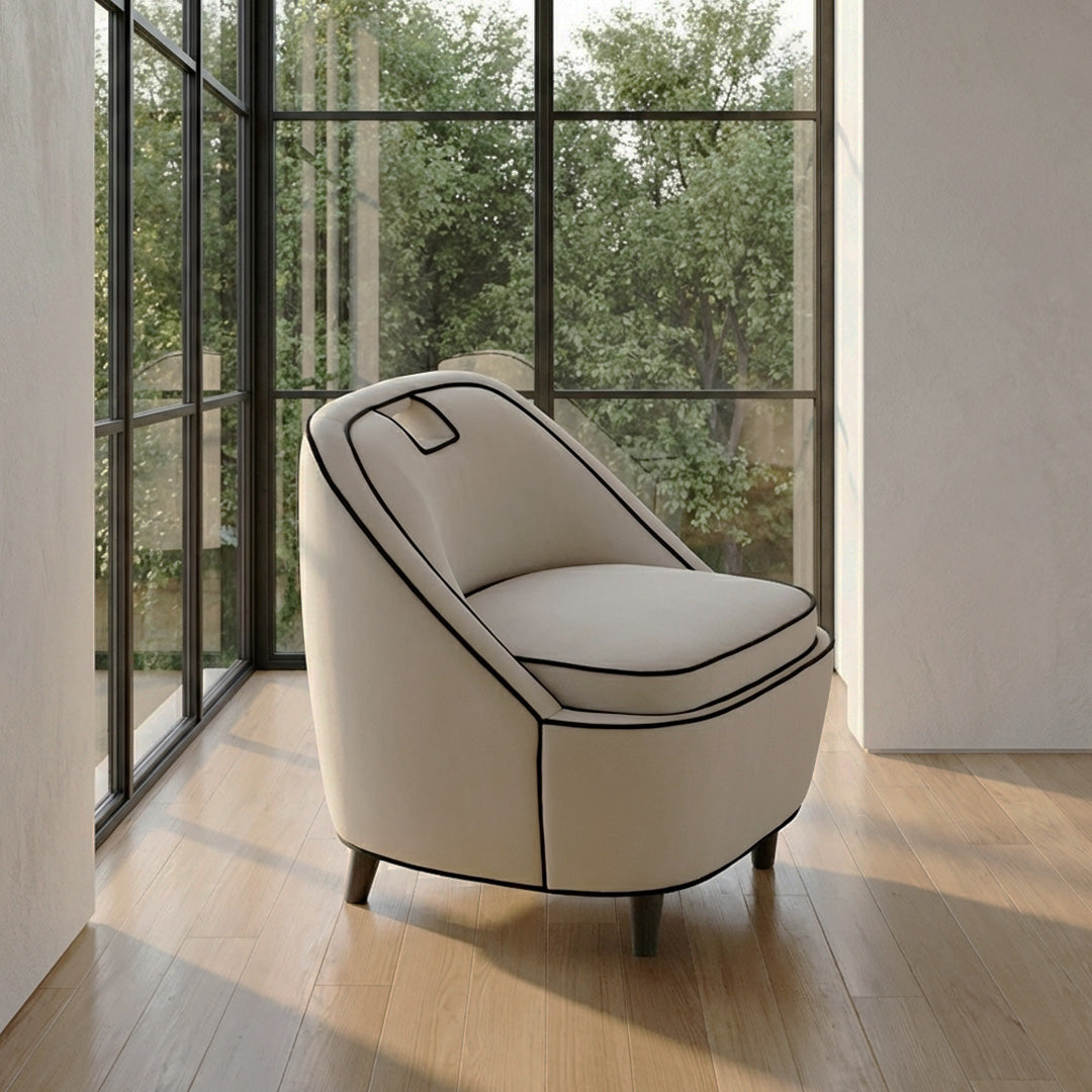 White Accent Chair outlined with refined black piping
