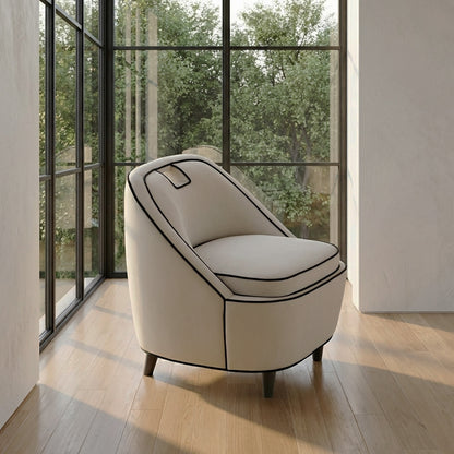 White Accent Chair outlined with refined black piping