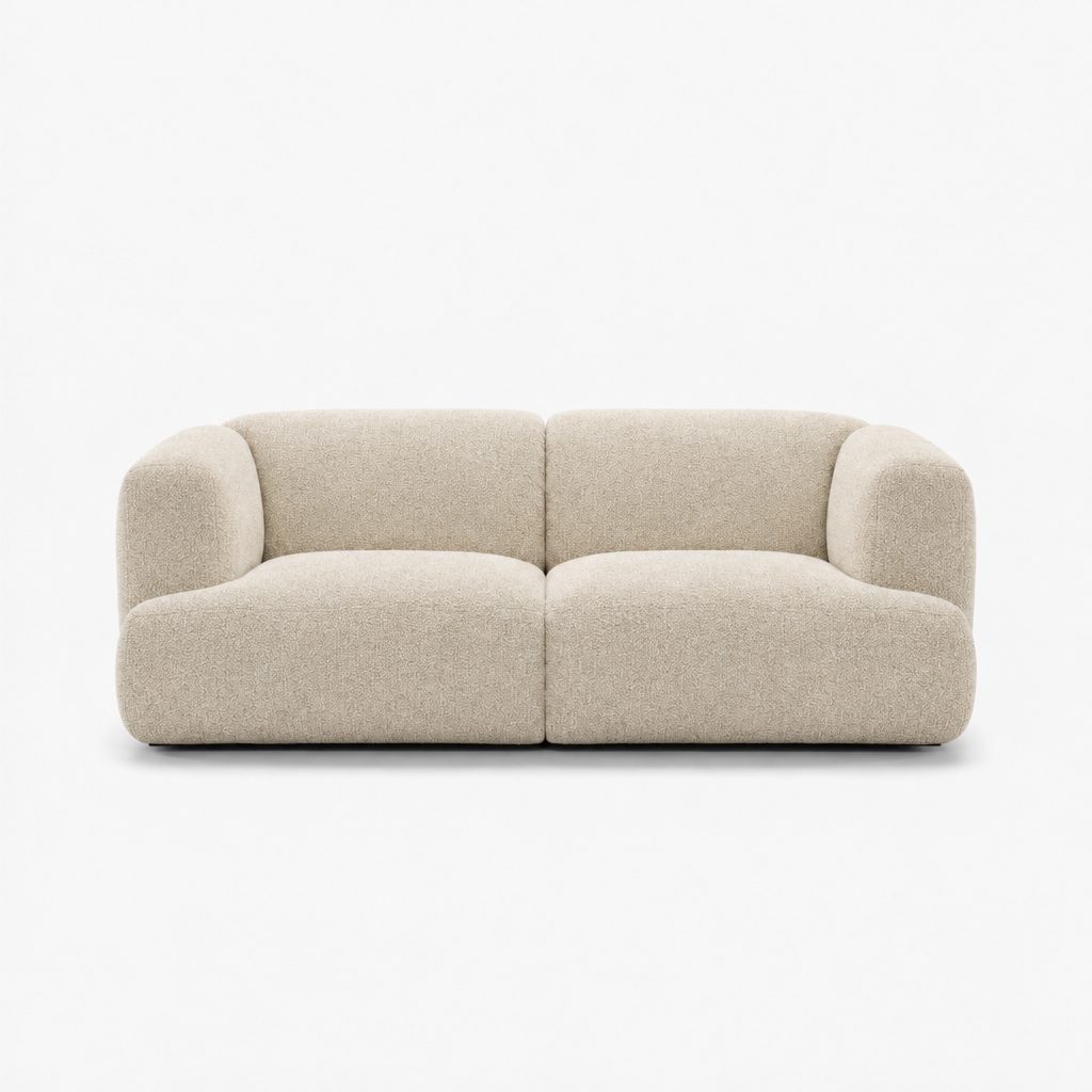 Petra 2-seater fabric sofa in Amisha Shell 6JS4, light beige boucle