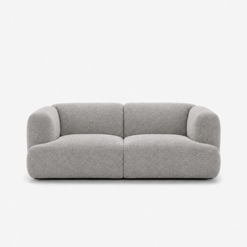 Petra 2-seater fabric sofa in Antwerp Silver 80CB, light grey boucle
