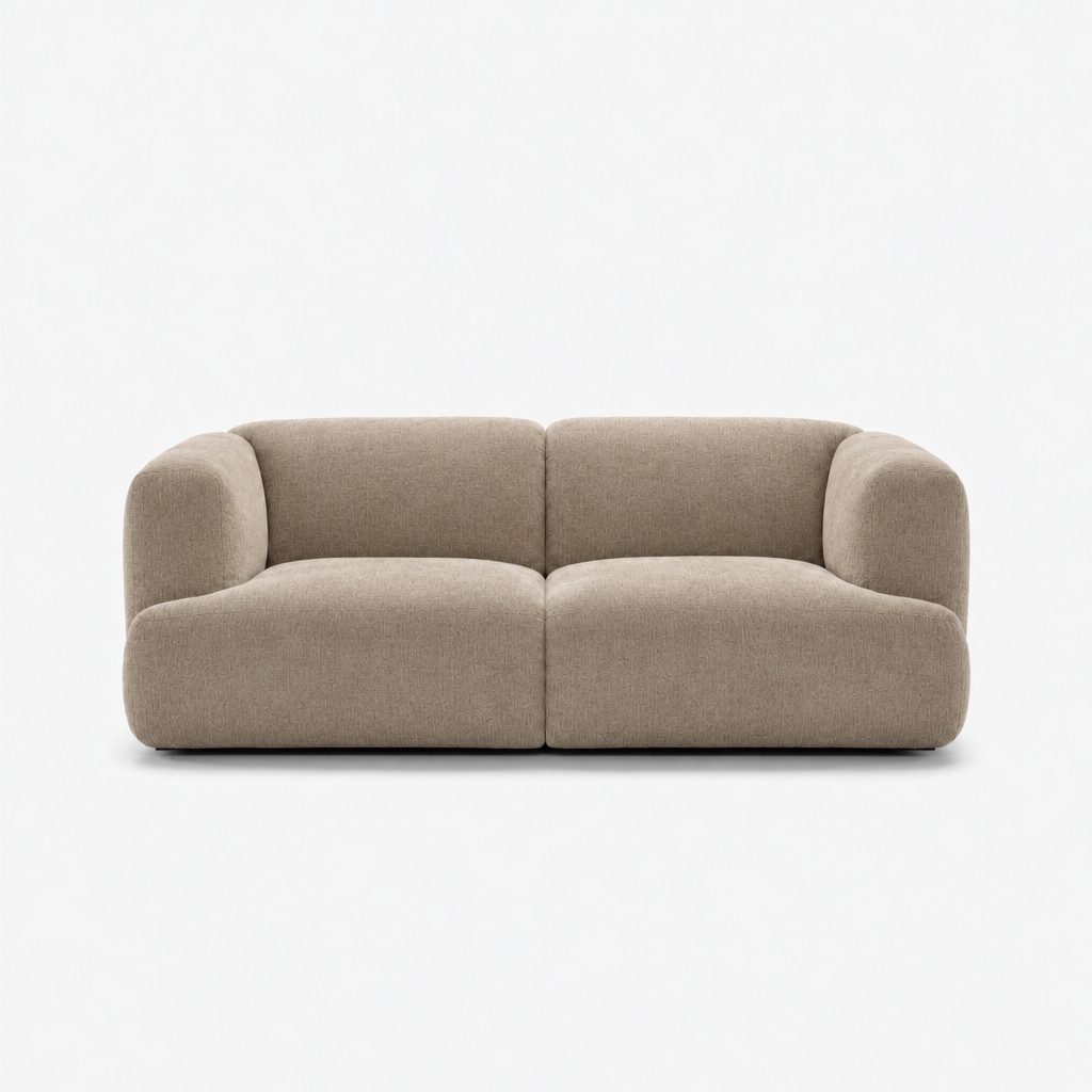 Petra 2-seater fabric sofa in Azures Khaki 6L85, beige chenille