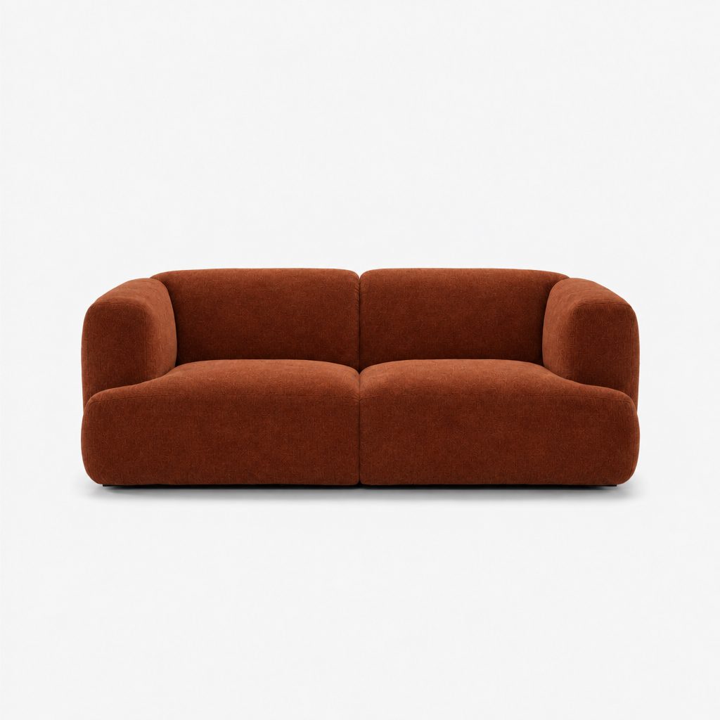 Petra 2-seater fabric sofa in Danny A Caramel 6EQK, burnt orange chenille
