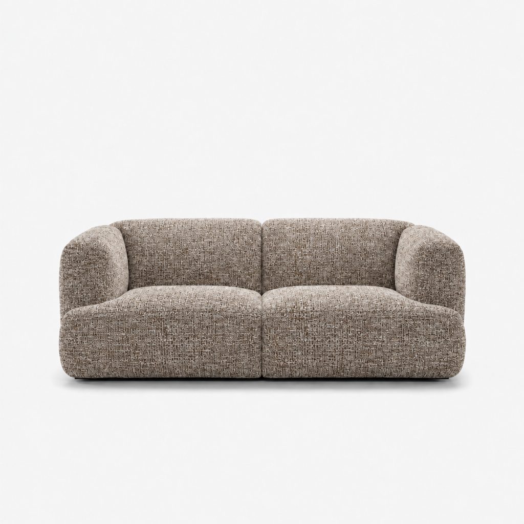 Petra 2-seater fabric sofa in Field Bisque 821B, mottled taupe linen