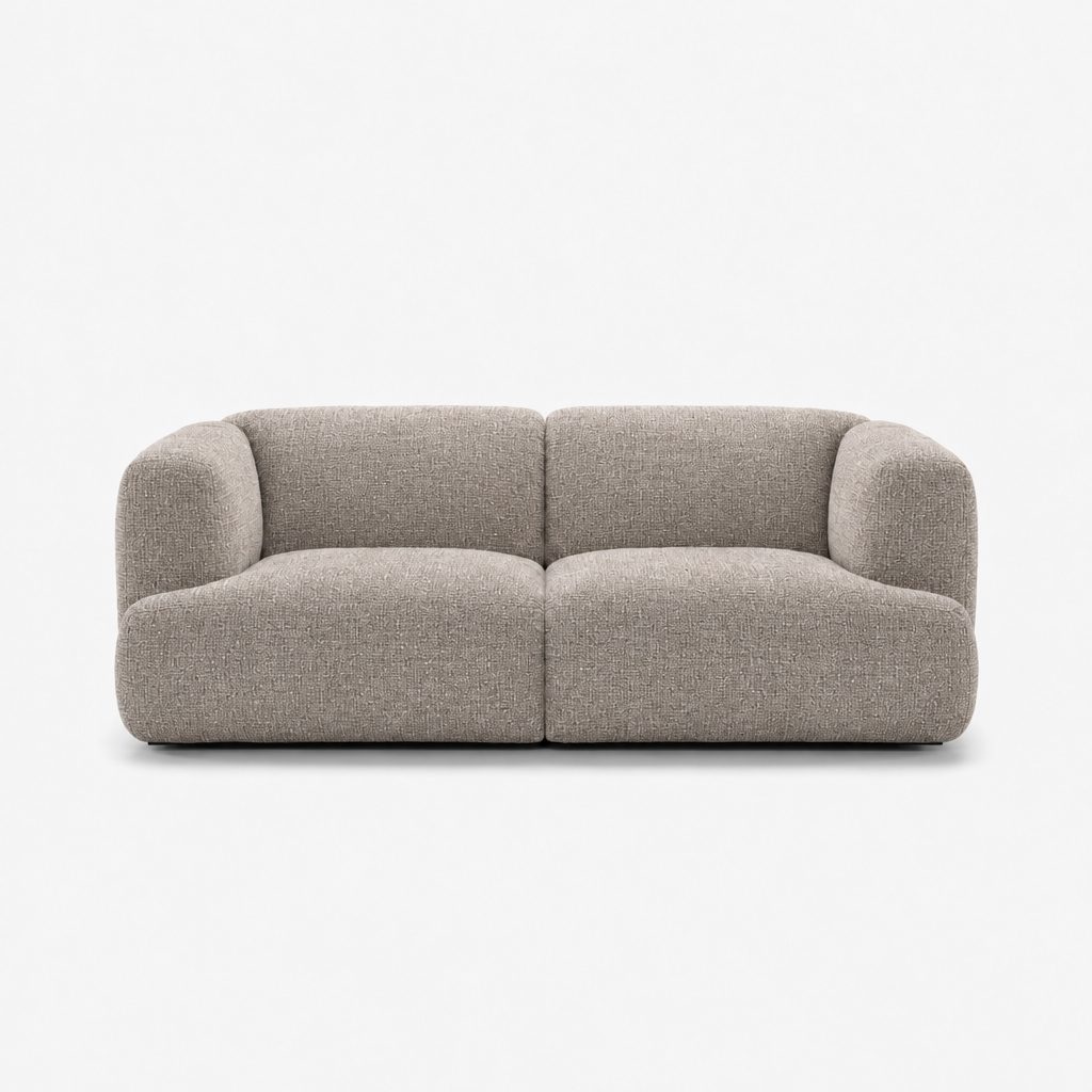 Petra 2-seater fabric sofa in Fig Cobbestone 82W1, warm grey chenille