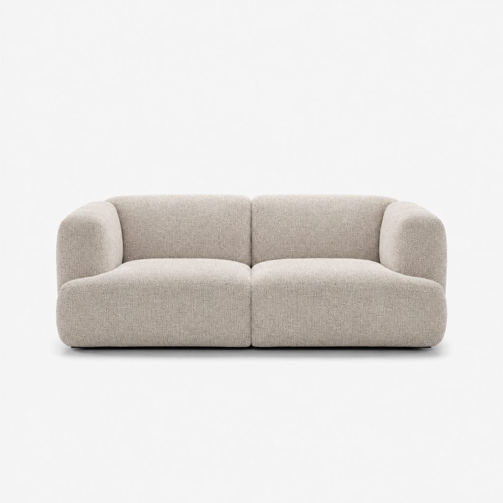 Petra 2-seater fabric sofa in Fig Sandshell 82W3, off-white chenille