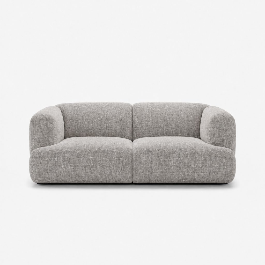 Petra 2-seater fabric sofa in Fig Silver 82W2, silver grey chenille
