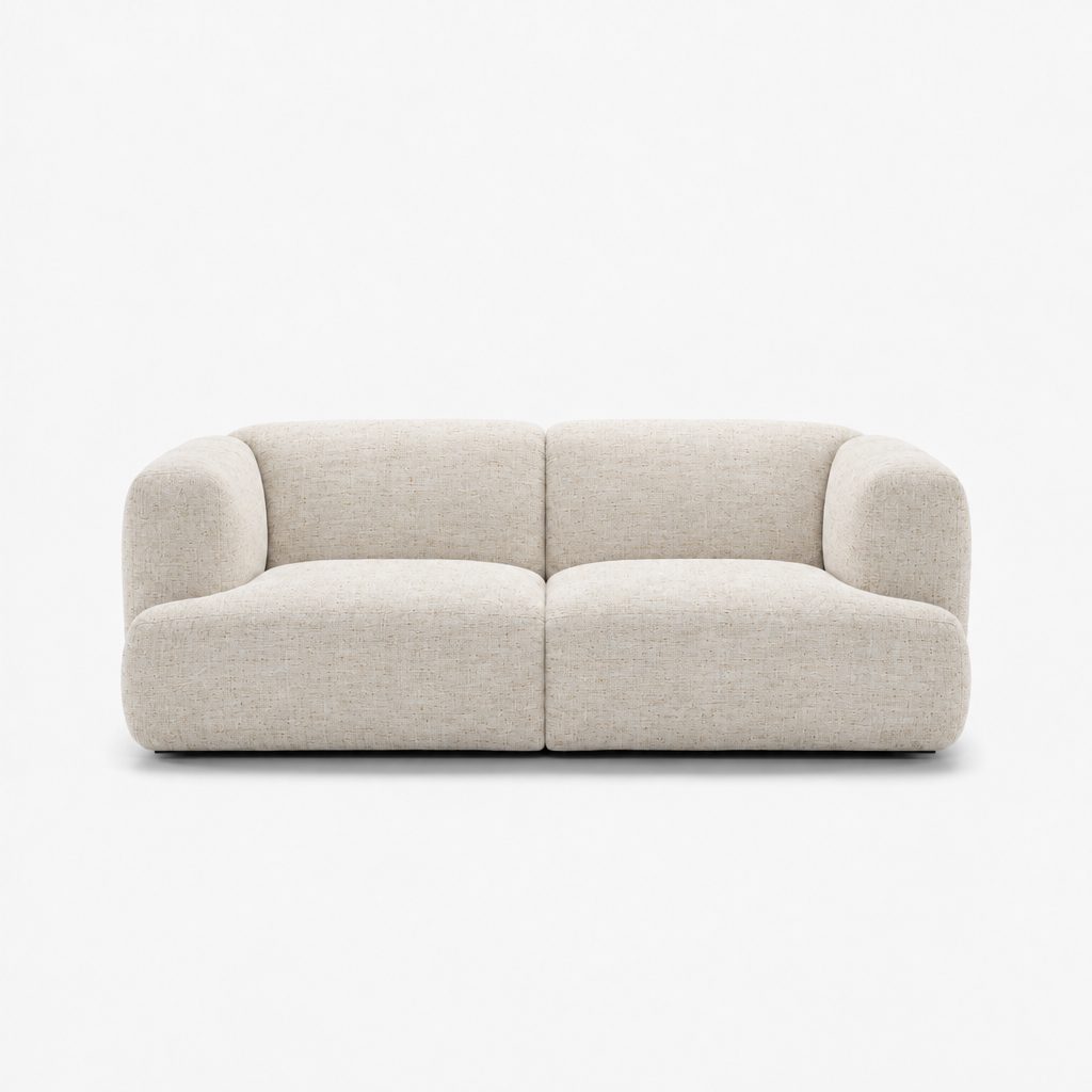 Petra 2-seater fabric sofa in Glowy Cream 81N1, cream linen