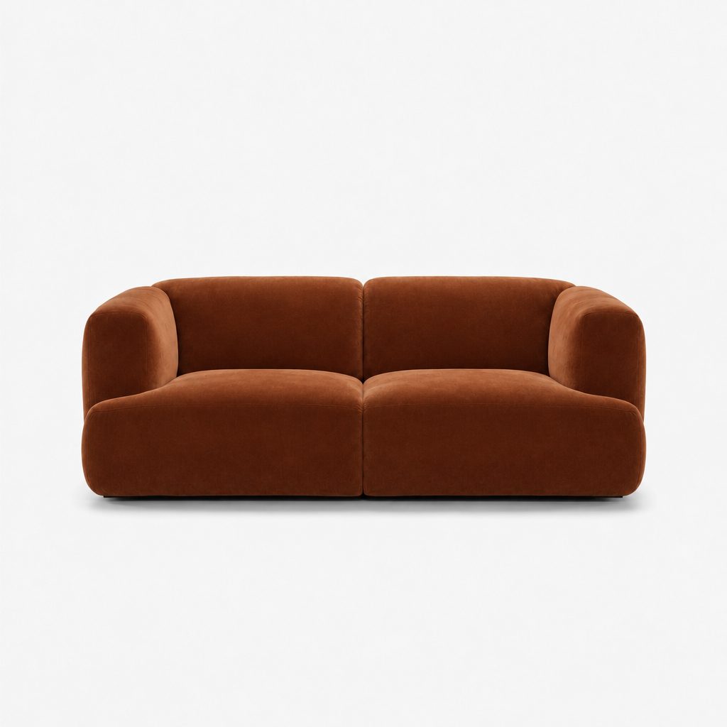 Petra 2-seater fabric sofa in Meg Caramel 6D6N, caramel orange velvet