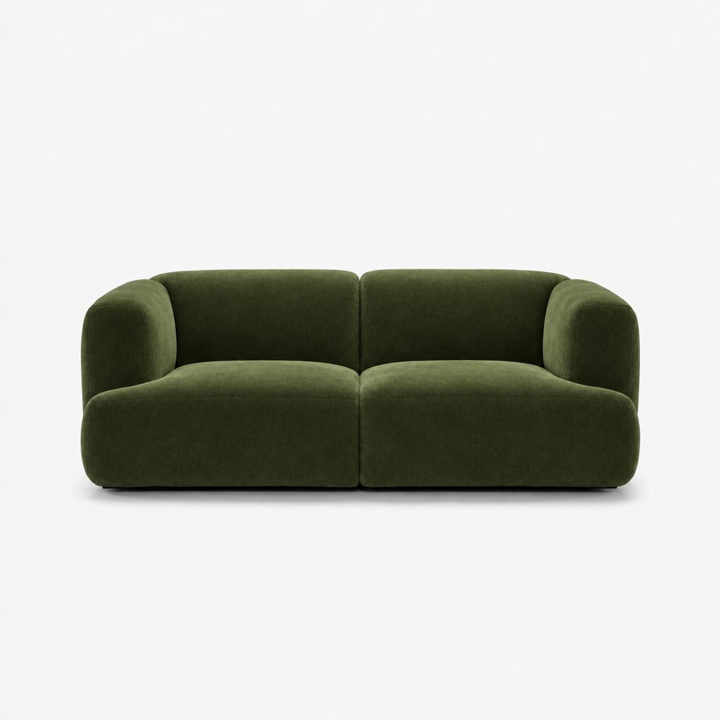 Petra 2-seater fabric sofa in Meg Emerald 6D6K, olive green velvet