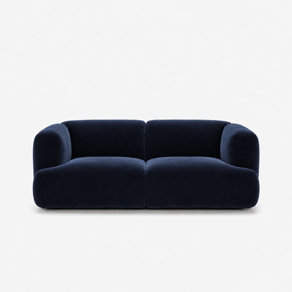 Petra 2-seater fabric sofa in Meg Indigo 6D65, midnight blue velvet