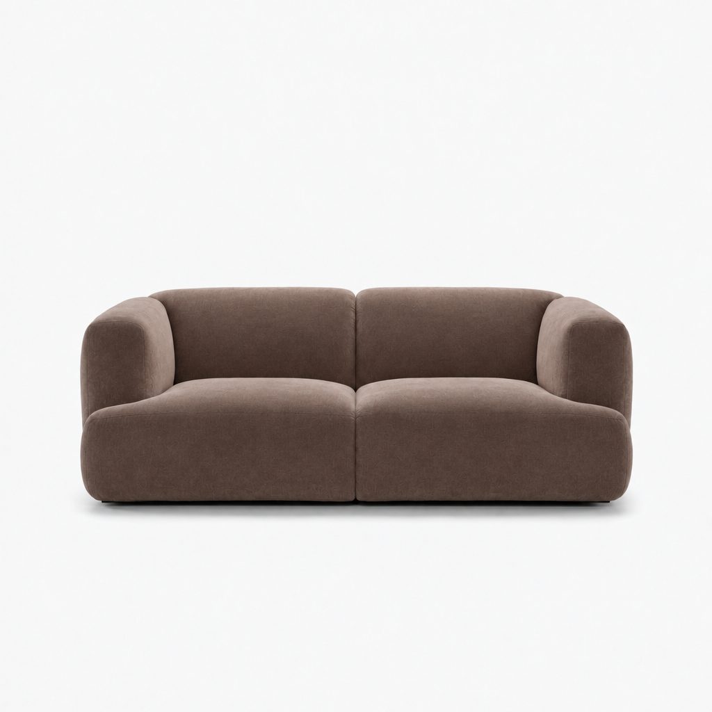 Petra 2-seater fabric sofa in Meg Taupe 6D6V, mauve brown velvet