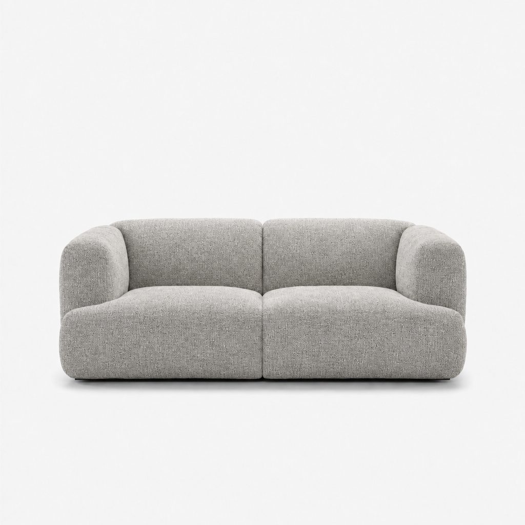 Petra 2-seater fabric sofa in Noha Mist 82Y1, light grey linen