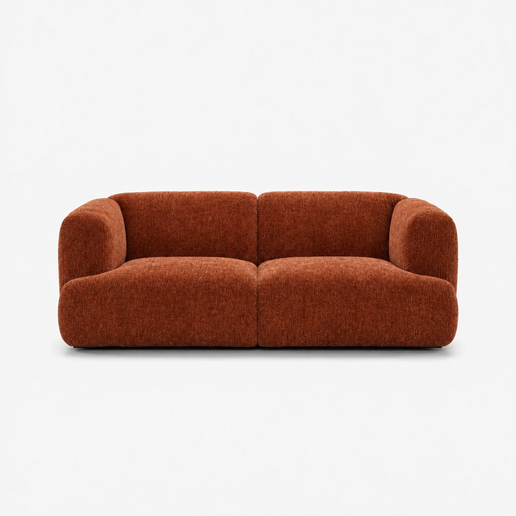 Petra 2-seater fabric sofa in Petra Rust 8068, rust orange chenille