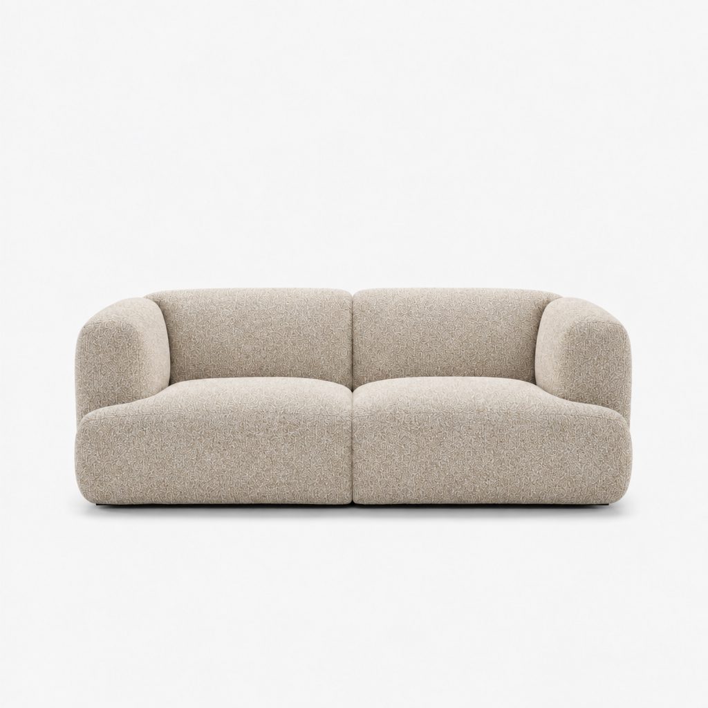 Petra 2-seater fabric sofa in Vista Bone 81H2, bone beige boucle