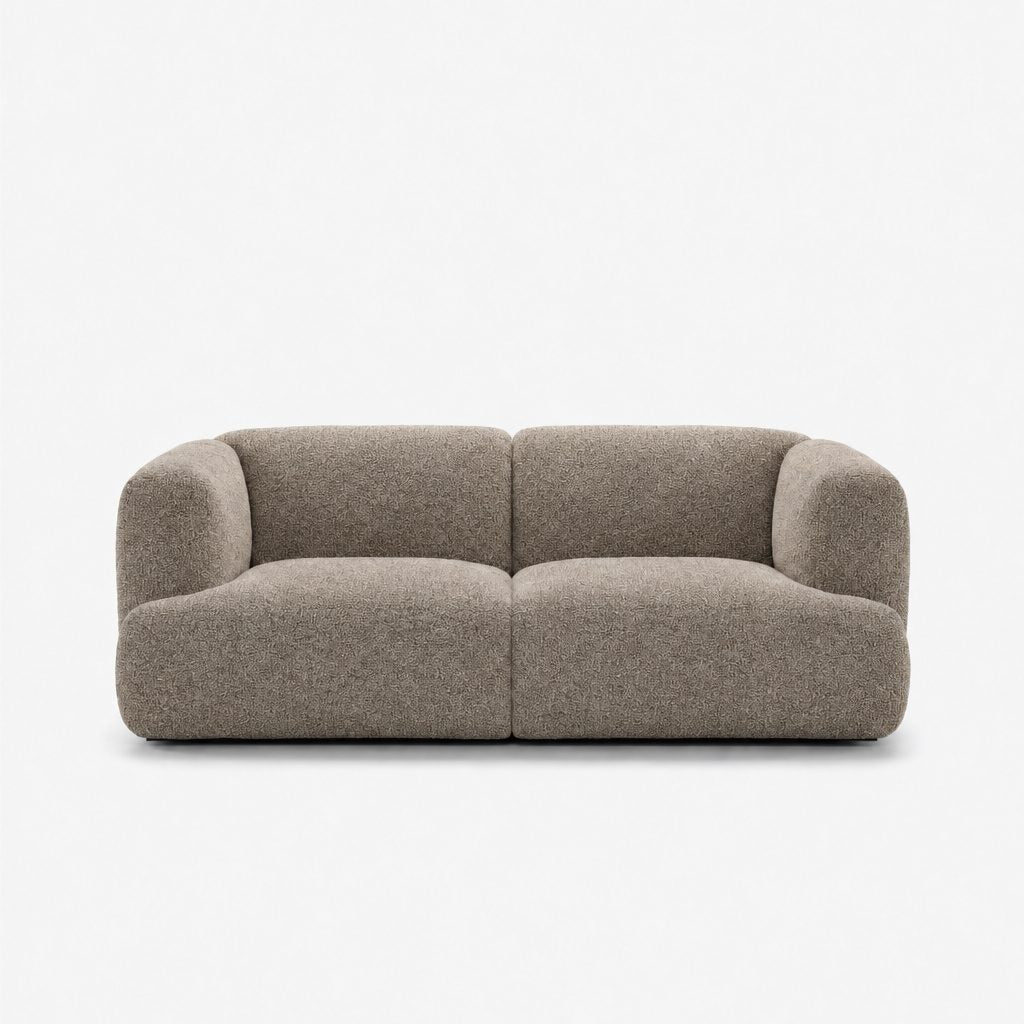 Petra 2-seater fabric sofa in Vista Clay 81H4, warm grey boucle