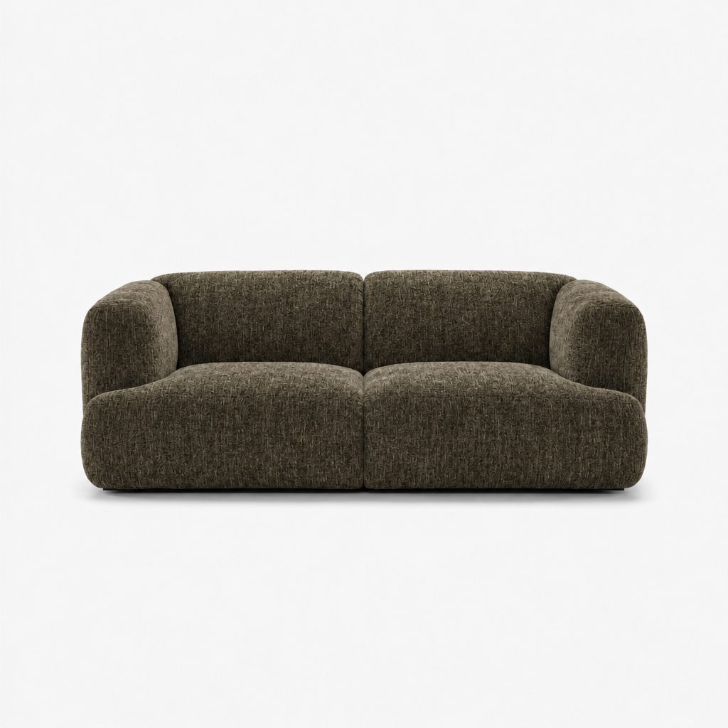 Petra 2-seater fabric sofa in Petra Wood 8066, olive brown chenille