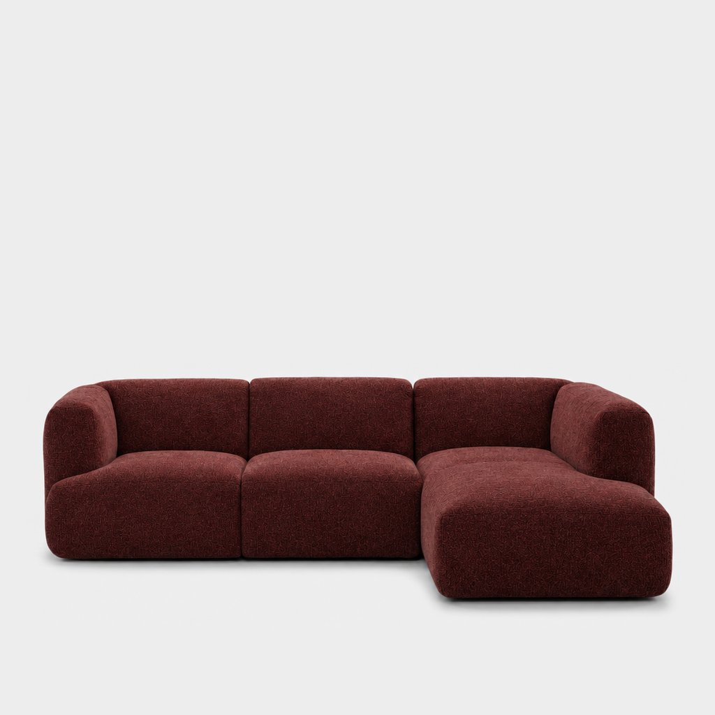 Petra 3-seater modular sofa with chaise in 2738 Wine 7F62, wine red chenille