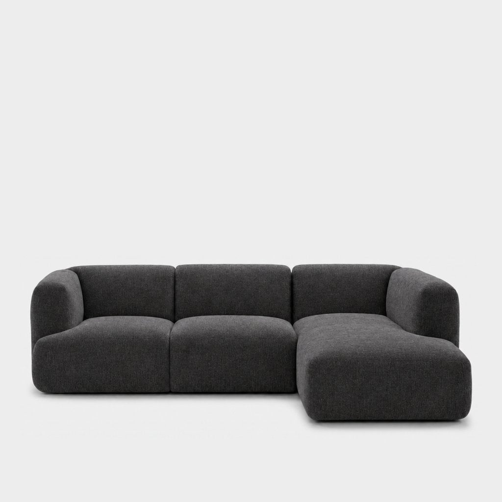 Petra 3-seater modular sofa with chaise in Cheers Charcoal 7A03, charcoal grey chenille