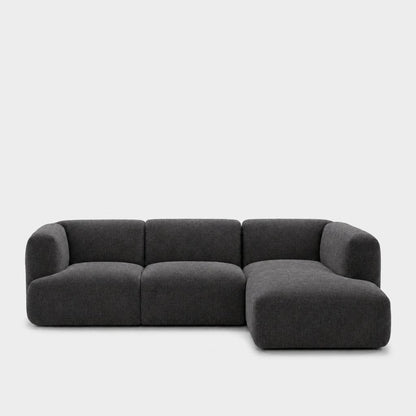 Petra 3-seater modular sofa with chaise in Cheers Charcoal 7A03, charcoal grey chenille