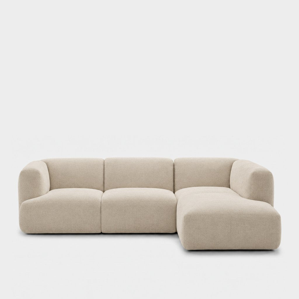Petra 3-seater modular sofa with chaise in Cheers Cream 7A04, cream chenille